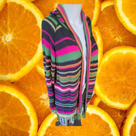Aheero Colorful Open Front Hooded Sweater‎ Size M/L - Picture 1 of 6